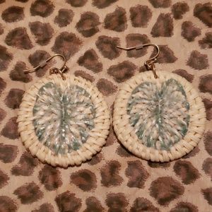 Monstera Leaf Rattan Basket Weave Earrings